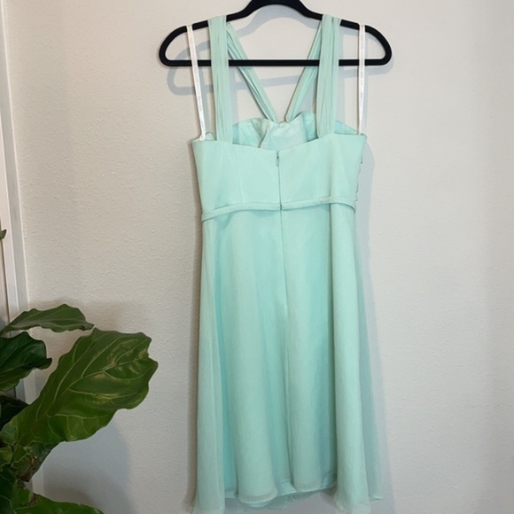 David’s Bridal Y-Neck Ruched Bodice Short Dress 4 - Picture 7 of 14